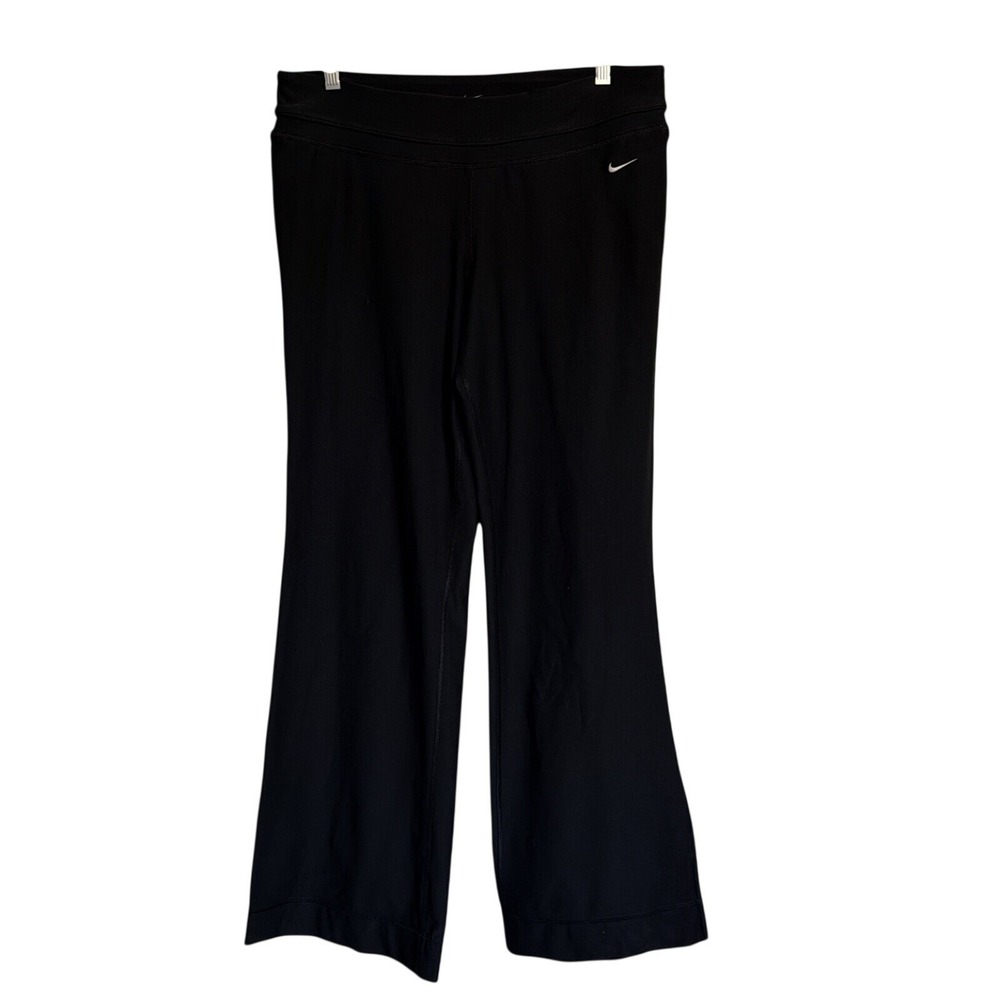 Nike Dri-FIT Womens Black Wide Leg Yoga Pants Mid Rise Athletic Trousers 34x30